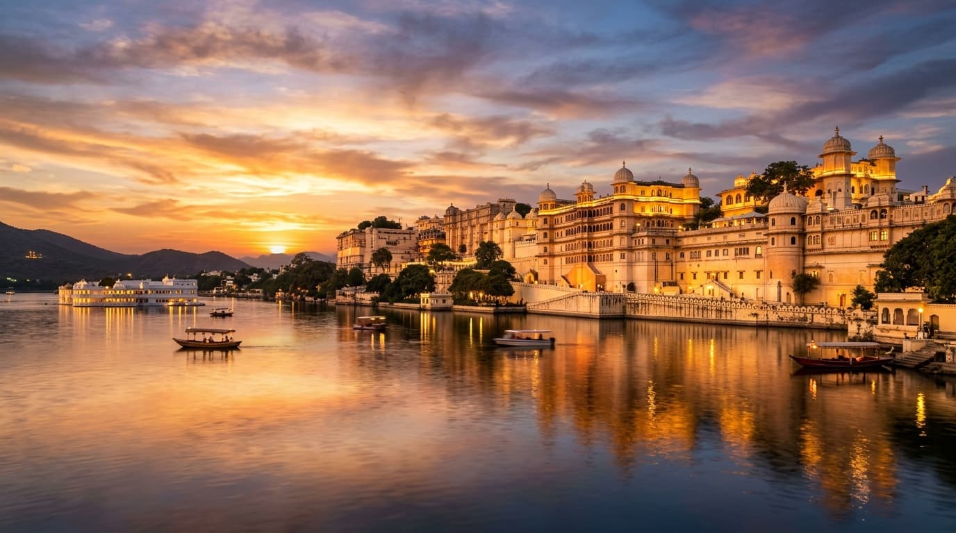 Royal City Palace Udaipur on Lake Pichola in Rajasthan