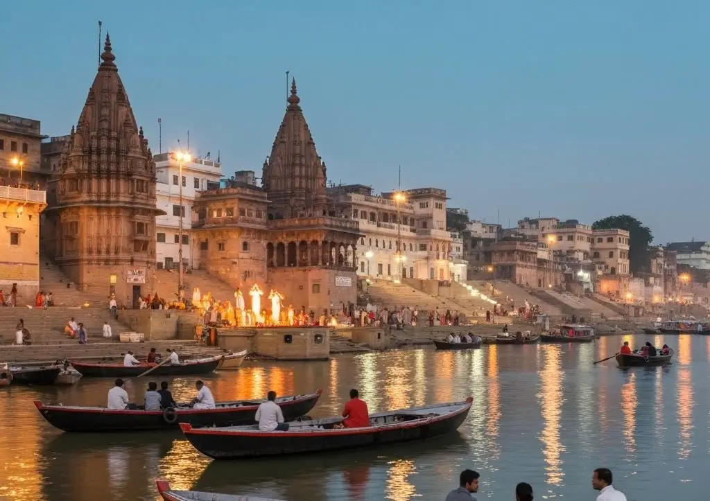 Evening Ganga Aarti view at Varanasi ghats